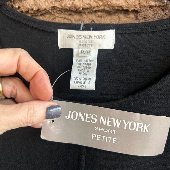 Jones New York Black 100% Cotton Tunic Sweater Slip Pockets NWT Size Petite P - Picture 2 of 7